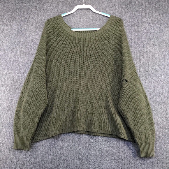 Torrid Women's Knit Sweater Green Plus Size 3 Ribbed Trim Cotton Blend - Picture 2 of 13